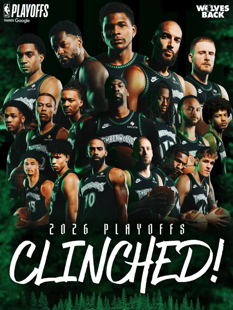 实至名归！森林狼官方晒球员全家福：我们将正式挺进季后赛